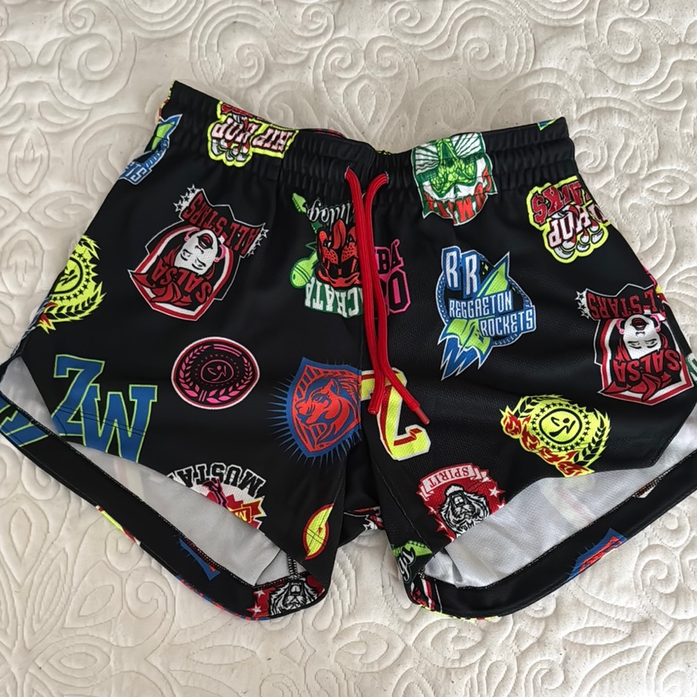 Red and Black Athletic Shorts with Lightweight Fabric and Drawstring Waist